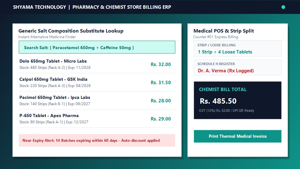 Pharmacy and Chemist Store Billing ERP software dashboard