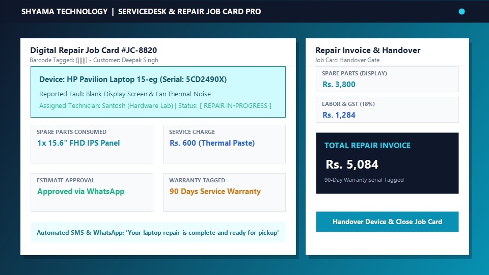 Service Center and Repair Job Card Software dashboard